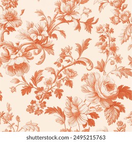 Toile De Jouy Seamless Patterns peach fuzz vector 