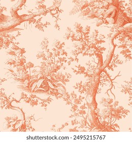 Toile De Jouy Seamless Patterns peach fuzz vector 