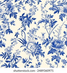 Toile De Jouy Vintage Floral Seamless Pattern Elegant Vector Graphics 