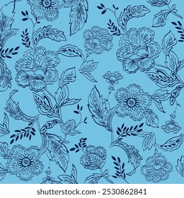 Toile De Jouy Vintage Floral Seamless Pattern Elegant Vector Graphics