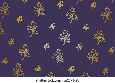 Toile Floral Navy & Gold