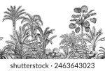 Toile jungle seamless border. Tropical palm tree and plants mural