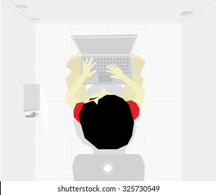 toilet activity, man playing computer vector illustration