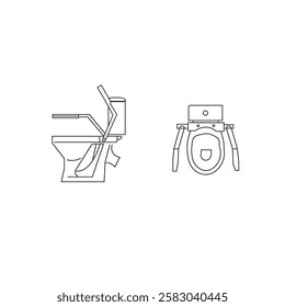 Toilet with armrests for disabled sign. Side view top view