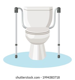 Toilet with autonomous safety handrails for the elderly and people with disabilities. Vector flat illustration isolated on white.