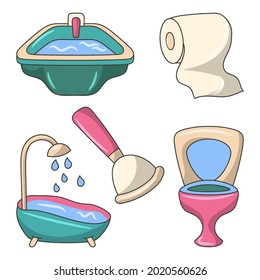 Toilet and bathing object Colored vector illustration with simple hand drawn sketching style