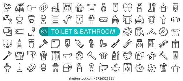 Toilet and Bathroom Essentials Icon Set Outline Style