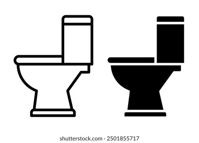 Toilet bowl black set line icons on white background.