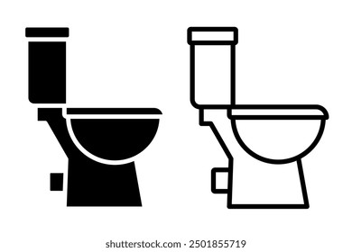 Toilet bowl black set line icons on white background.