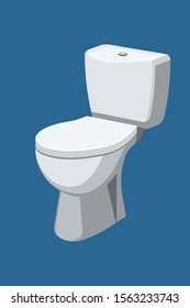 Toilet bowl with closed lid isolated on blue background. Vector illustration