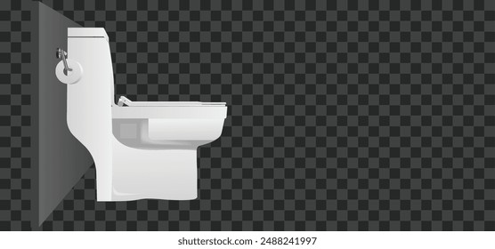 Toilet bowl with closed lid with toilet paper on holder isolated on transparent background