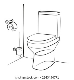 Toilet bowl contour line drawing on a white background. Water closet art poster. WC icon. Minimalist image of the bathroom.