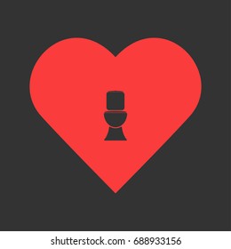 Toilet Bowl icon flat. Simple pictogram on heart background. Vector illustration symbol