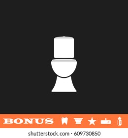 Toilet Bowl icon flat. White pictogram on black background. Vector illustration symbol and bonus button tooth, vase, star, mirror, bottle