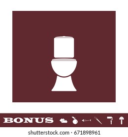 Toilet Bowl icon flat. White pictogram on brown background. Vector illustration symbol and bonus icons