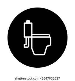 Ícone de tigela de banheiro em círculo preto, símbolo de dispositivo sanitário representando higiene e encanamento, design moderno para limpeza
