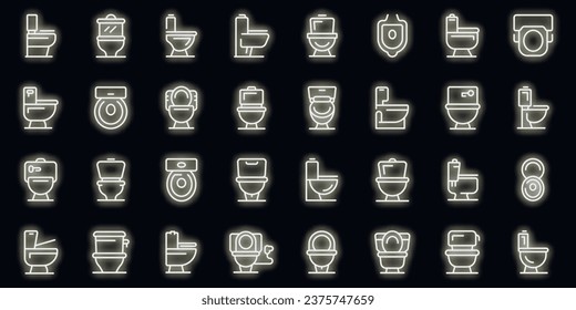 Toilet bowl icons set outline vector. Wc clean. Lid ceramic neon color on black