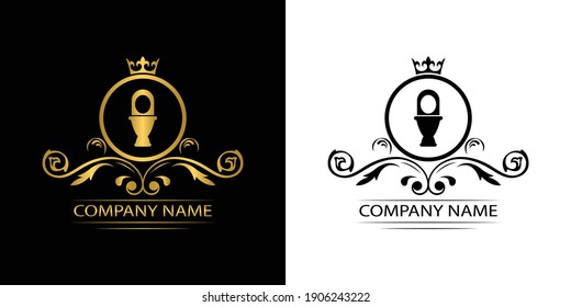 toilet bowl logo template luxury royal vector company  decorative emblem with crown  