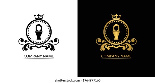toilet bowl logo template luxury royal vector company  decorative emblem with crown  