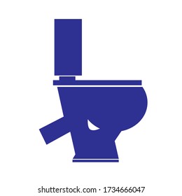 A toilet bowl as an object of a wc room is isolated on a white background as a pointer or sign on a bathroom door. Blue silhouette stock vector illustration as logo or emblem