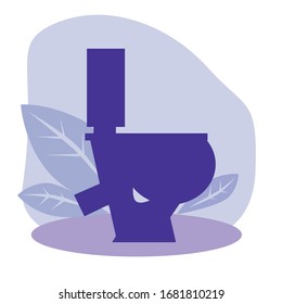 Toilet bowl on the background of tropical leaves as a concept of freshness, hygiene and purity. Silhouette vector stock illustration with WC room, sanitary ware or ceramic toilet