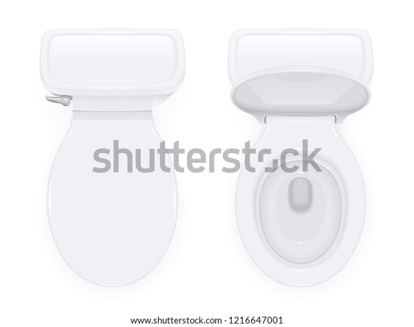 Toilet\
bowl with open and closed cover for water closet. Top view sanitary\
equipment for domestic bathroom. Realistic ceramic pan. Cleaning wc\
design. Isolated white. EPS10 vector\
illustration.