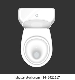 Toilet bowl with open cover for water closet. Top view sanitary equipment for domestic bathroom. Realistic ceramic pan. Cleaning wc design. Isolated white. EPS10 vector illustration.