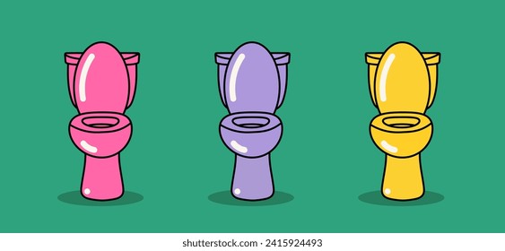 Сolored toilet bowl with an open lid, highlighted on a green background. Vector toilet bowl.