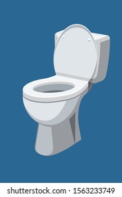 Toilet bowl with open lid isolated on blue background. Vector illustration