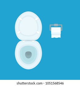 Toilet bowl with paper cartoon top view illustration isolated on a blue background