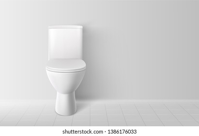 Toilet bowl. Realistic white home toilet. Vector illustration. 