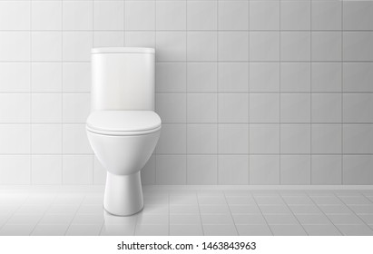 Toilet bowl. Realistic white home toilet. Vector illustration.