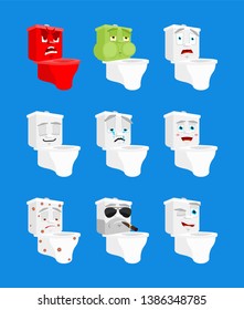 Toilet bowl set emotion. WC emoji. sleeping and evil. bewildered and sad. fear and happy. serious and winks  