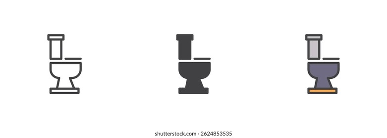 Toilet bowl side view different style icon set. Line, glyph and filled outline colorful version, outline and filled vector sign. Symbol, logo illustration. Vector graphics