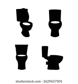 Toilet Bowl Silhouette Icon Set Black Vector Design Isolated on White Background for Bathroom and Sanitary Projects