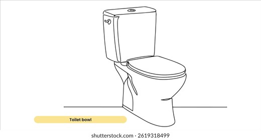 Toilet bowl with Tank continuous single line art drawing sketch on white background	
