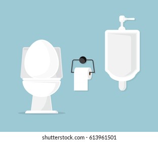 Toilet Bowl And Urinal In Bathroom Vector Illustration