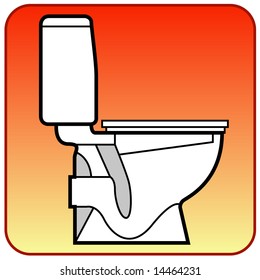Toilet bowl white on orange background, in details drawn, vector illustration for bathroom