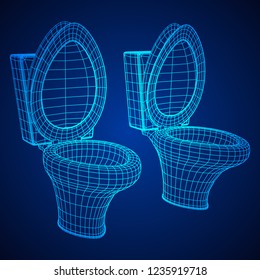 Toilet bowl wireframe low poly mesh vector illustration
