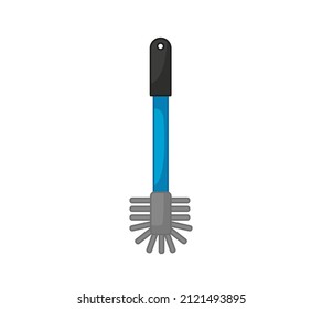 Toilet Brush With Blue Plastic Handle. Cleaning Equipment. Vector Illustration In Cartoon Childish Style With Outline. Isolated Funny Clipart. Cute Print