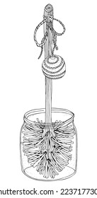 Toilet Brush with Christmas decoration in a Glass Jar. Black and White Anxiety Relief Coloring Book for Adults and Children.