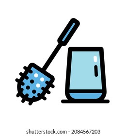 Limpieza de pincel de inodoros en un icono de vector simple. Icono de limpieza de pincel de inodoro en color, ilustración simple del vector plano del concepto de limpieza aislado en fondo blanco