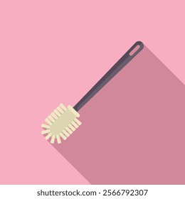 Toilet brush cleaning brush with plastic handle lying on a pink background, cleaning services concept