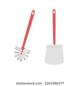 Toilet brush clipart cartoon. Simple plastic toilet brush and brush stand for washing the toilet and toilet bowl in flat style vector illustration, hand drawn doodle style. Cute vector illustration