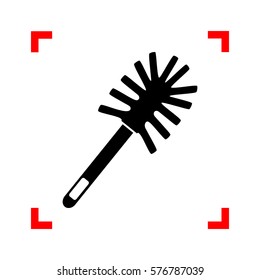 Toilet brush doodle. Black icon in focus corners on white background. Isolated.