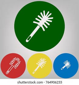 Toilet brush doodle. Vector. 4 white styles of icon at 4 colored circles on light gray background.