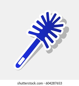 Toilet brush doodle. Vector. New year bluish icon with outside stroke and gray shadow on light gray background.