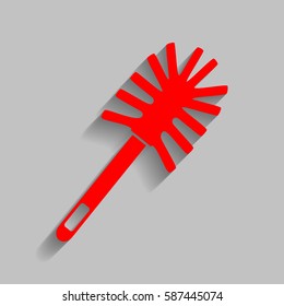Toilet brush doodle. Vector. Red icon with soft shadow on gray background.