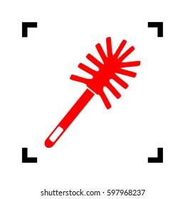 Toilet brush doodle. Vector. Red icon inside black focus corners on white background. Isolated.