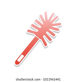 Toilet brush doodle. Vector. Reddish icon with white and gray shadow on white background. Isolated.